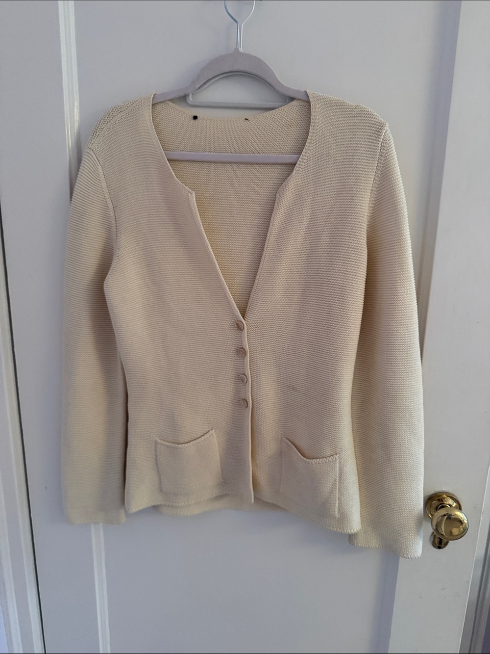 Women's Cream Button-Front Knit Cardigan